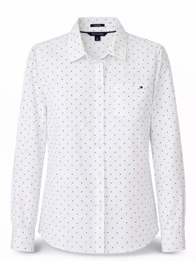 Women’s Tommy Hilfiger Classic Fit White Button-Up Shirt with Navy Micro Dots